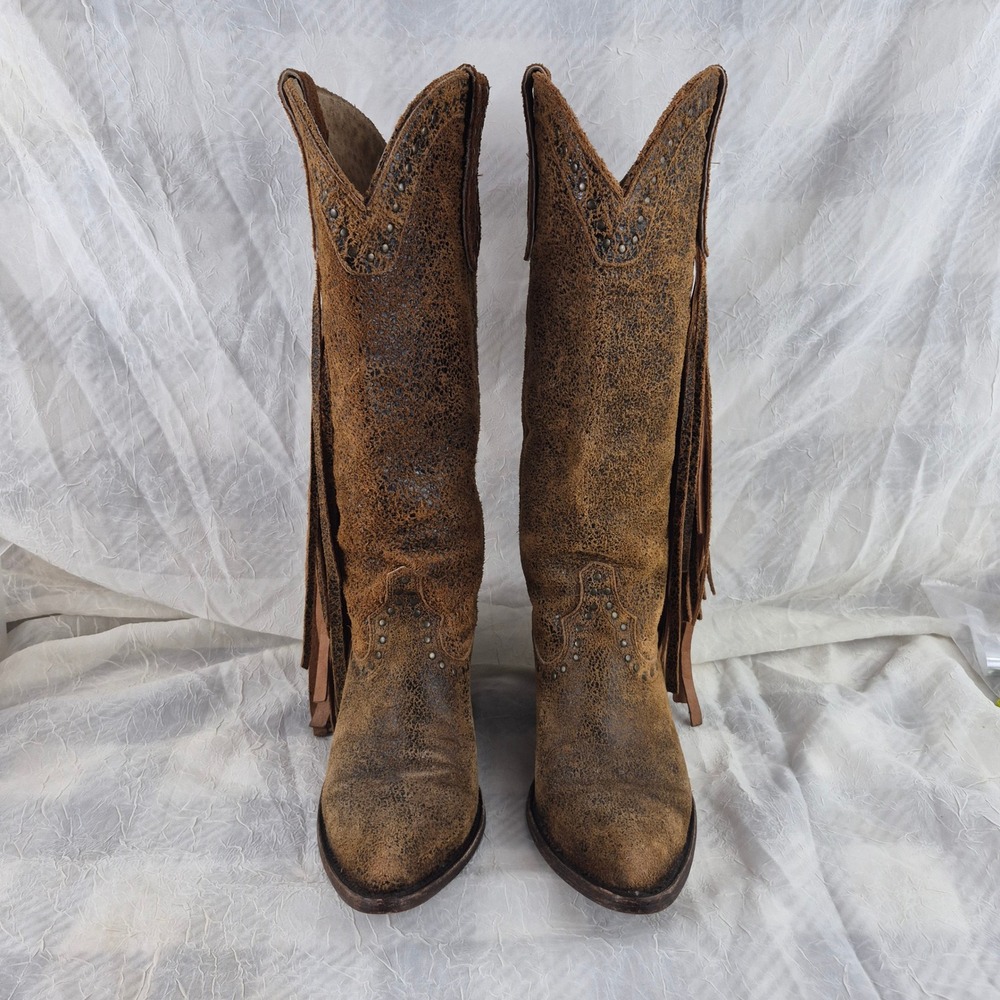 Idyllwind Miranda Lambert Brown Leather Fringe Cowboy Boots Pointed Toe 6.5B